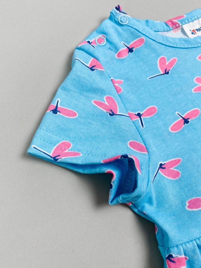 Платье с коротким рукавом, голубое, Стрекозы Платье с коротким рукавом, голубое, Стрекозы