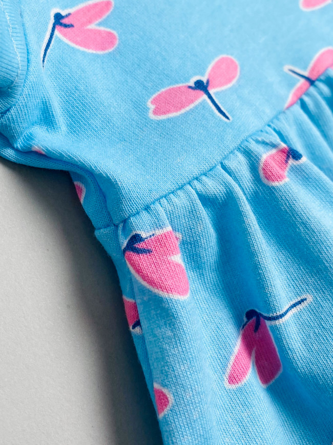 Платье с коротким рукавом, голубое, Стрекозы Платье с коротким рукавом, голубое, Стрекозы