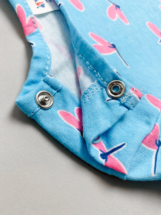 Платье с коротким рукавом, голубое, Стрекозы Платье с коротким рукавом, голубое, Стрекозы