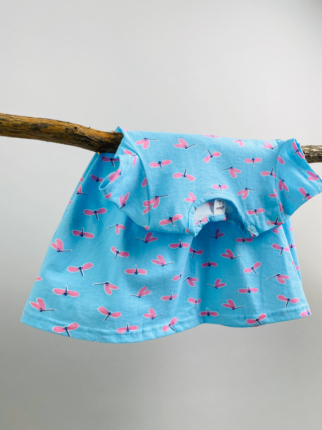 Платье с коротким рукавом, голубое, Стрекозы Платье с коротким рукавом, голубое, Стрекозы