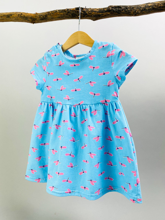 Платье с коротким рукавом, голубое, Стрекозы Платье с коротким рукавом, голубое, Стрекозы