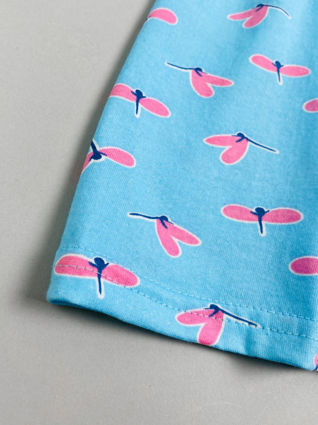 Платье с коротким рукавом, голубое, Стрекозы Платье с коротким рукавом, голубое, Стрекозы