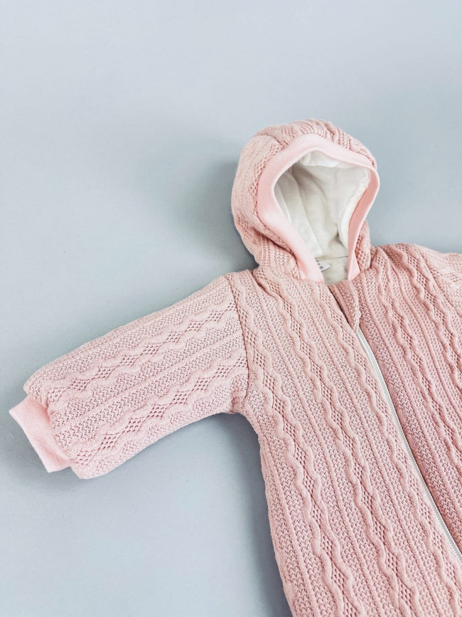 Комбинезон утепленный, розовый, Плетёные ромбы