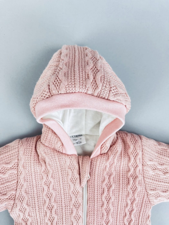 Комбинезон утепленный, розовый, Плетёные ромбы