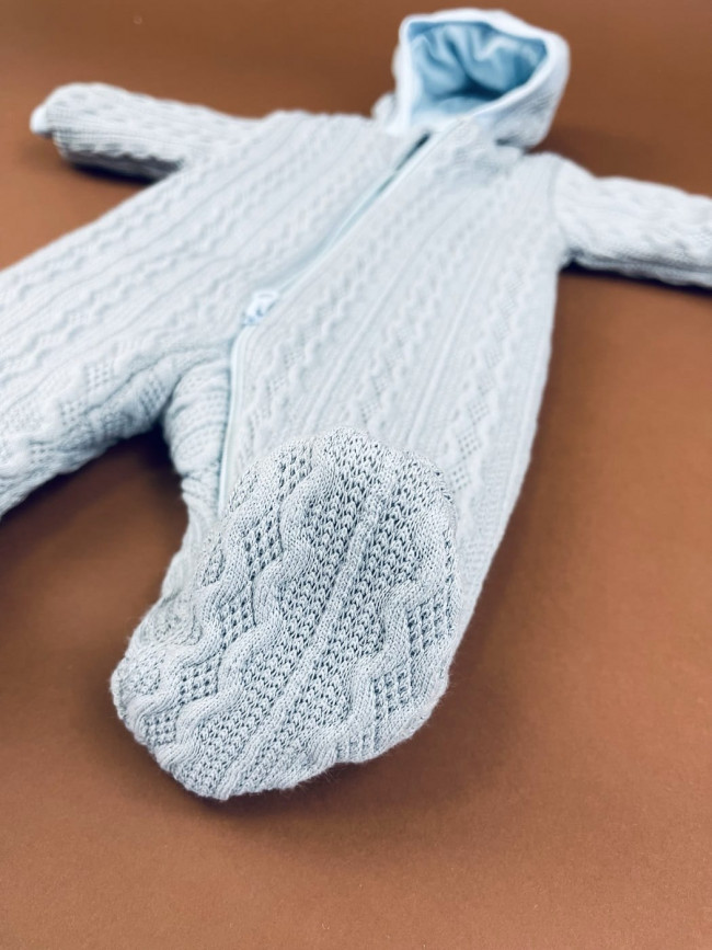 Комбинезон утепленный, голубой, Плетёные ромбы