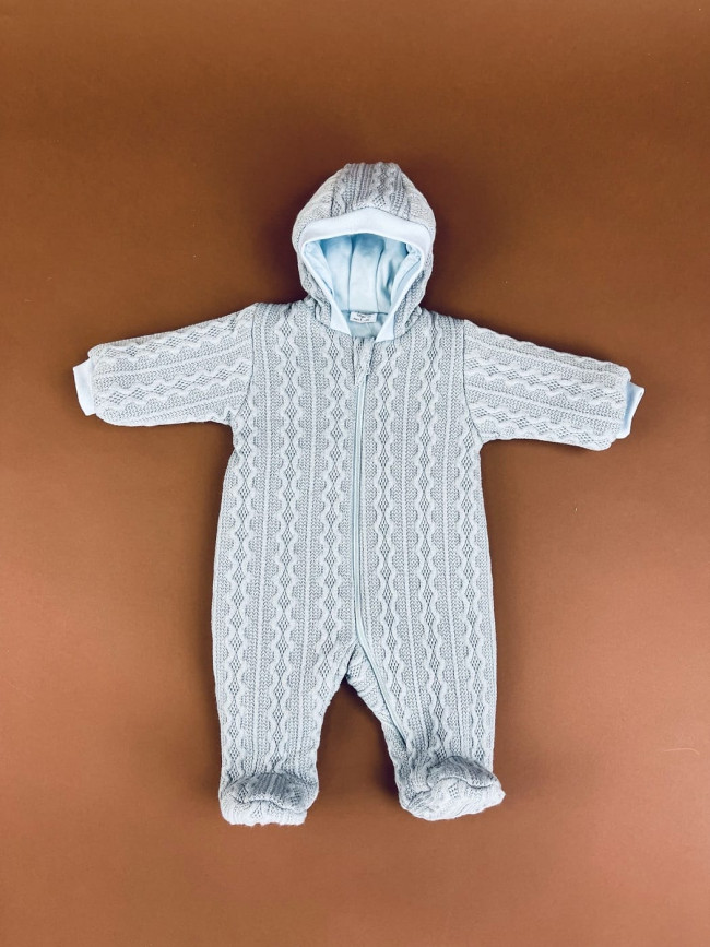 Комбинезон утепленный, голубой, Плетёные ромбы