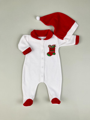 Комбинезон с шапкой, Санта, молочный