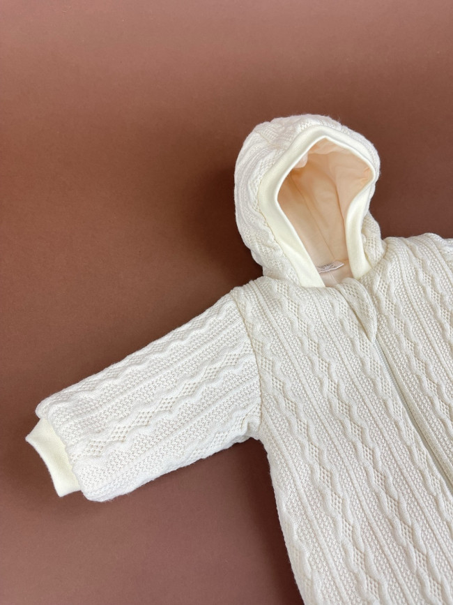 Комбинезон утепленный, айвори, Плетённые ромбы