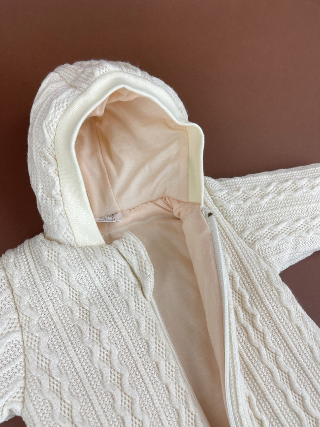 Комбинезон утепленный, айвори, Плетённые ромбы