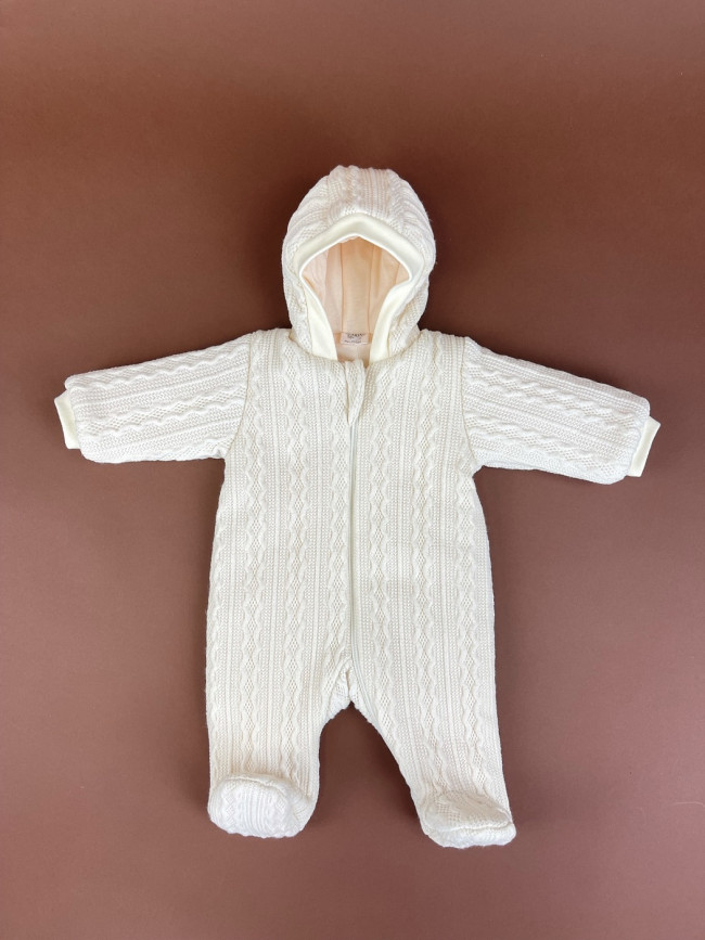 Комбинезон утепленный, айвори, Плетённые ромбы