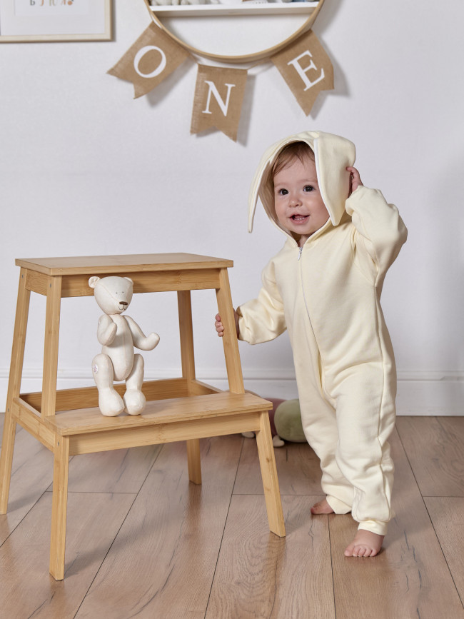 Комбинезон утепленный с ушками, айвори, Зайка Комбинезон утепленный с ушками, айвори, Зайка