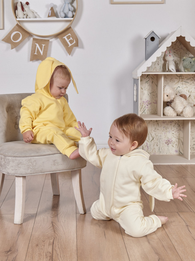 Комбинезон утепленный с ушками, айвори, Зайка Комбинезон утепленный с ушками, айвори, Зайка