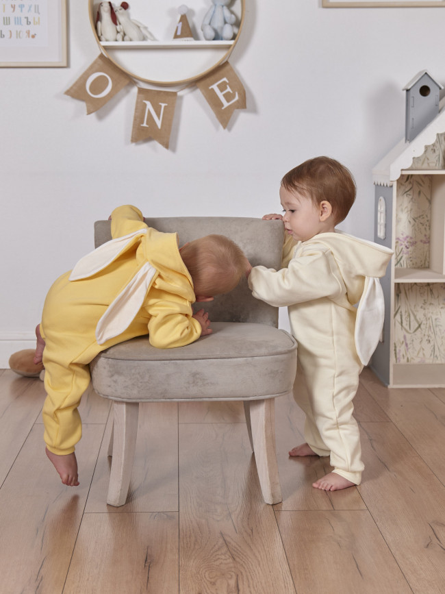 Комбинезон утепленный с ушками, айвори, Зайка Комбинезон утепленный с ушками, айвори, Зайка