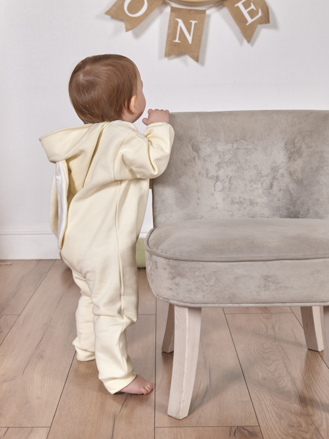 Комбинезон утепленный с ушками, айвори, Зайка Комбинезон утепленный с ушками, айвори, Зайка