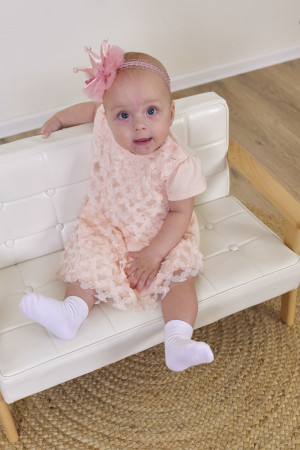 Нарядное детское платье, персиковое, Ажурная клетка