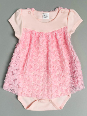 Нарядное боди-платье, розовое, Цветочная фантазия