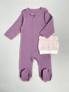 Комбинезон детский на молнии с шапкой, сиреневый, Рибана