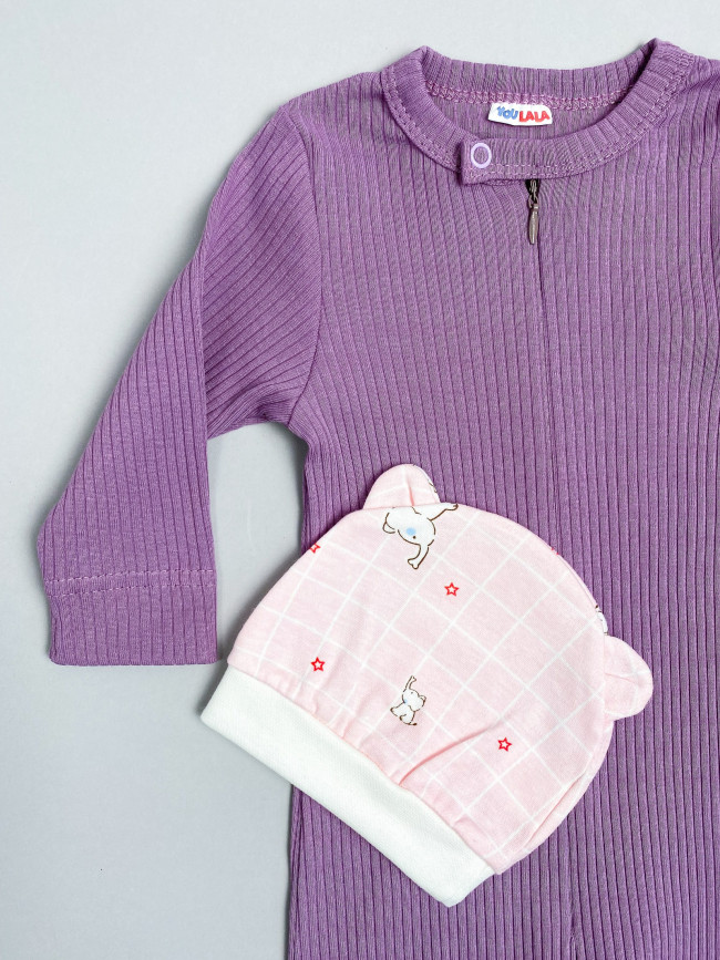 Комбинезон детский на молнии с шапкой, сиреневый, Рибана