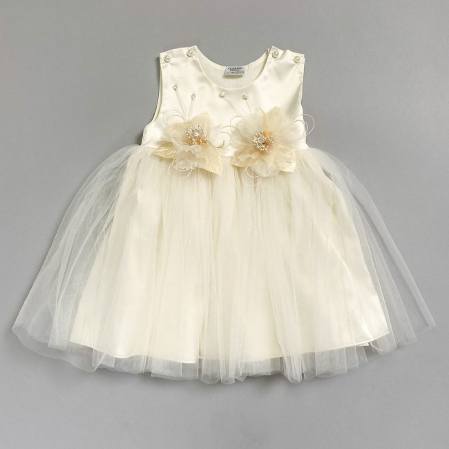 Нарядный комплект для девочки: комбинезон с платьем, айвори, Мадемуазель Нарядный комплект для девочки: комбинезон с платьем, айвори, Мадемуазель