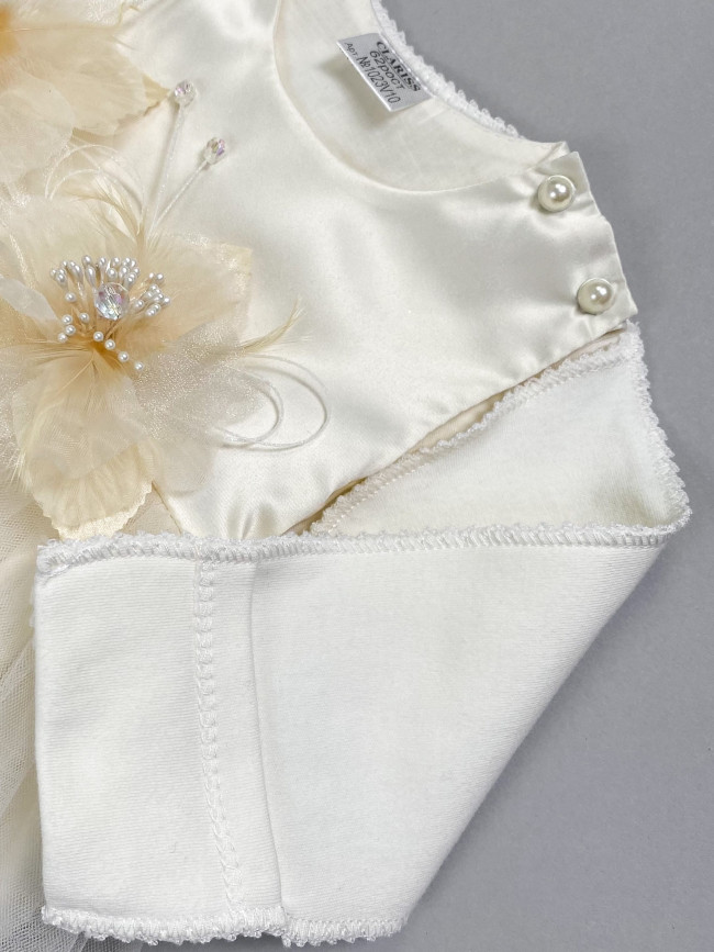 Нарядный комплект для девочки: комбинезон с платьем, айвори, Мадемуазель Нарядный комплект для девочки: комбинезон с платьем, айвори, Мадемуазель