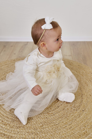 Нарядный комплект для девочки: комбинезон с платьем, айвори, Мадемуазель