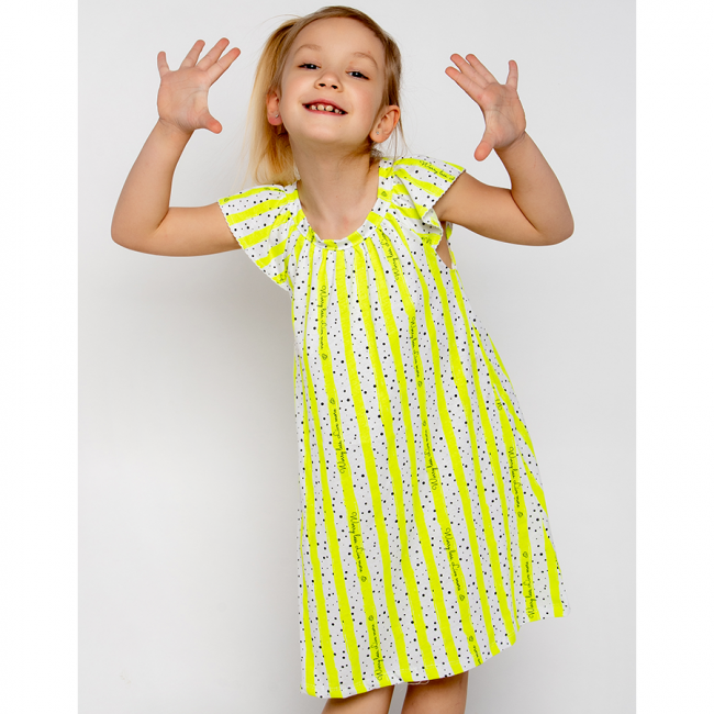 Платье с коротким рукавом, желтое, Полоски Платье с коротким рукавом, желтое, Полоски