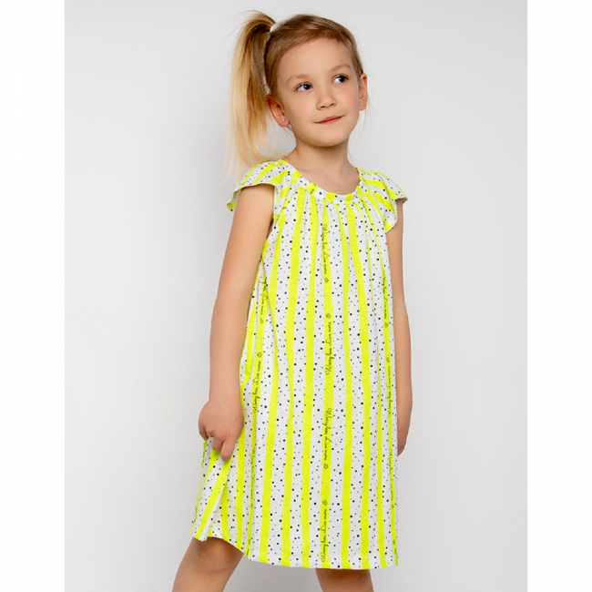 Платье с коротким рукавом, желтое, Полоски Платье с коротким рукавом, желтое, Полоски