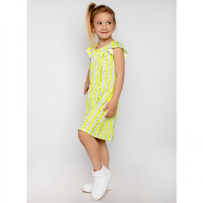 Платье с коротким рукавом, желтое, Полоски Платье с коротким рукавом, желтое, Полоски
