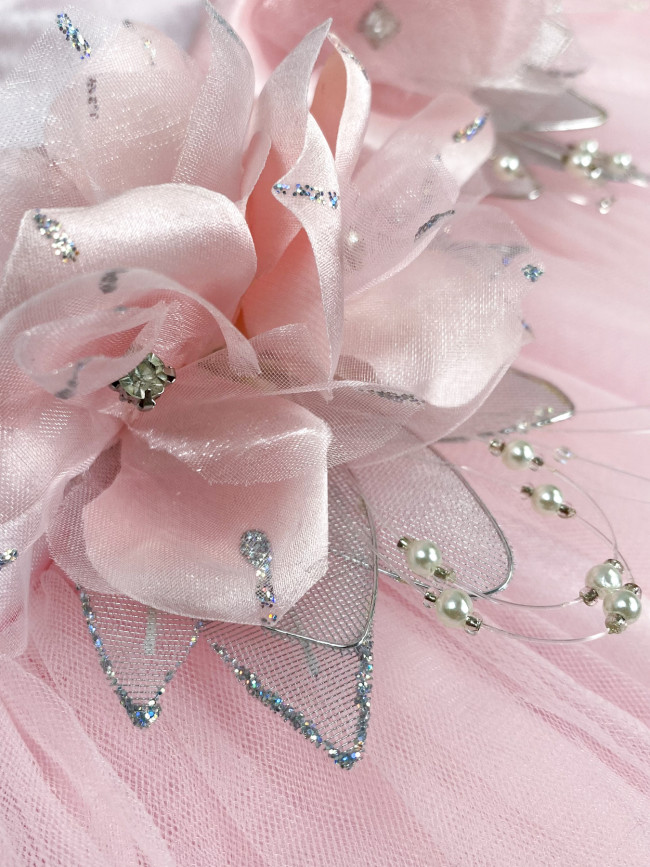 Нарядный комплект для девочки: комбинезон с платьем, розовый, Магнолия Нарядный комплект для девочки: комбинезон с платьем, розовый, Магнолия