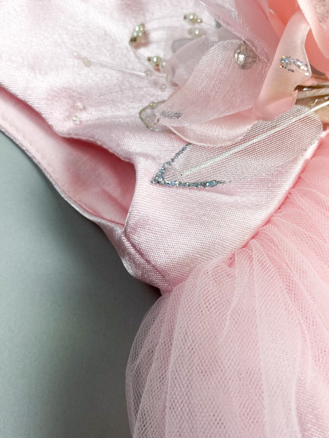 Нарядный комплект для девочки: комбинезон с платьем, розовый, Магнолия Нарядный комплект для девочки: комбинезон с платьем, розовый, Магнолия