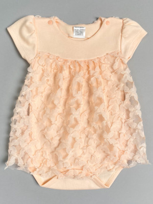 Нарядное боди-платье, персиковое, Ажурная клетка