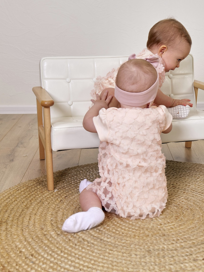 Нарядное боди-платье, персиковое, Ажурная клетка Нарядное боди-платье, персиковое, Ажурная клетка