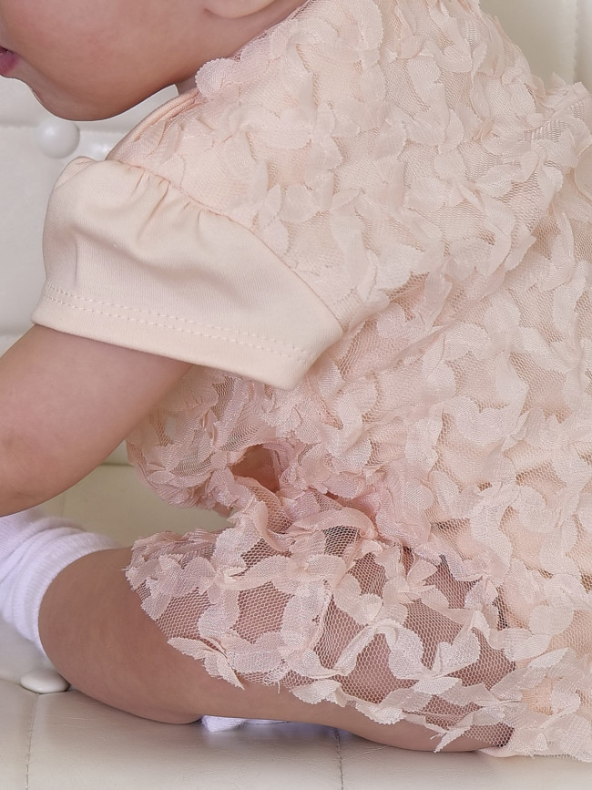 Нарядное боди-платье, персиковое, Ажурная клетка Нарядное боди-платье, персиковое, Ажурная клетка