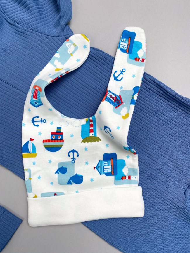 Комбинезон детский на молнии с шапкой, синий, Рибана Комбинезон детский на молнии с шапкой, синий, Рибана