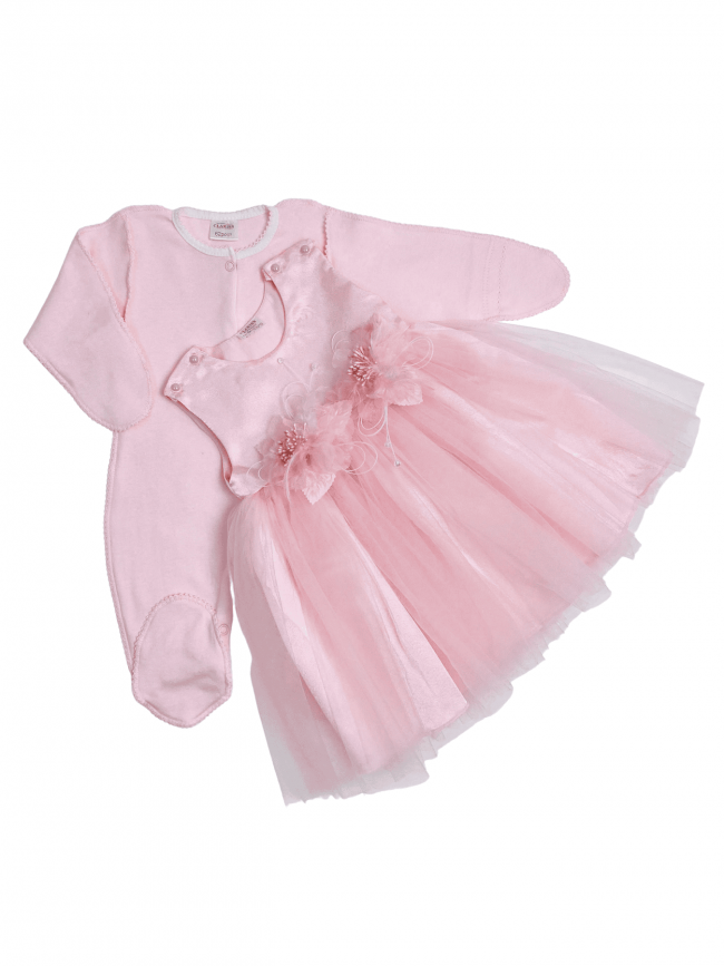 Нарядный комплект для девочки: комбинезон с платьем, розовый, Мадемуазель Нарядный комплект для девочки: комбинезон с платьем, розовый, Мадемуазель