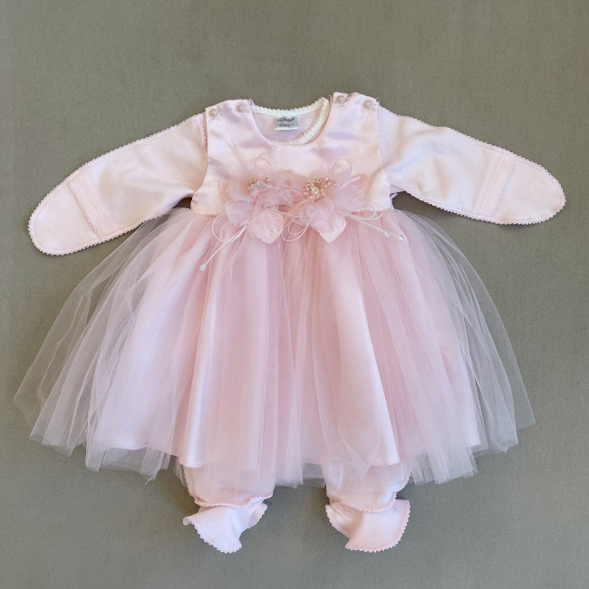 Нарядный комплект для девочки: комбинезон с платьем, розовый, Мадемуазель Нарядный комплект для девочки: комбинезон с платьем, розовый, Мадемуазель
