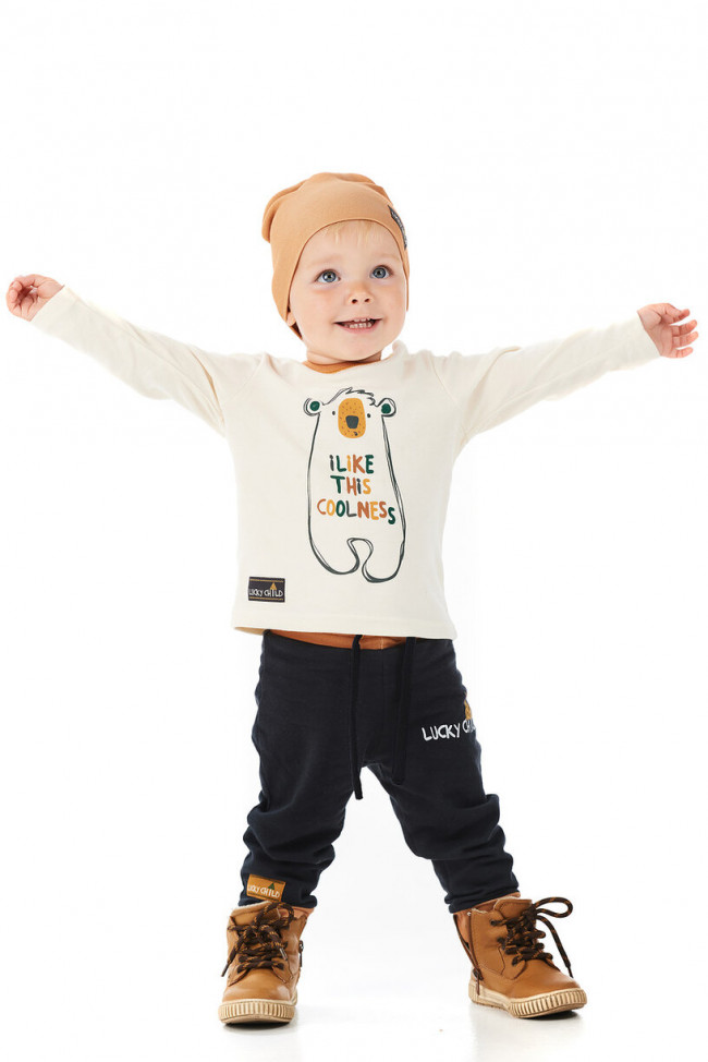 Футболка с длинным рукавом для мальчика, бежевая, Зимние каникулы Футболка с длинным рукавом для мальчика, бежевая, Зимние каникулы