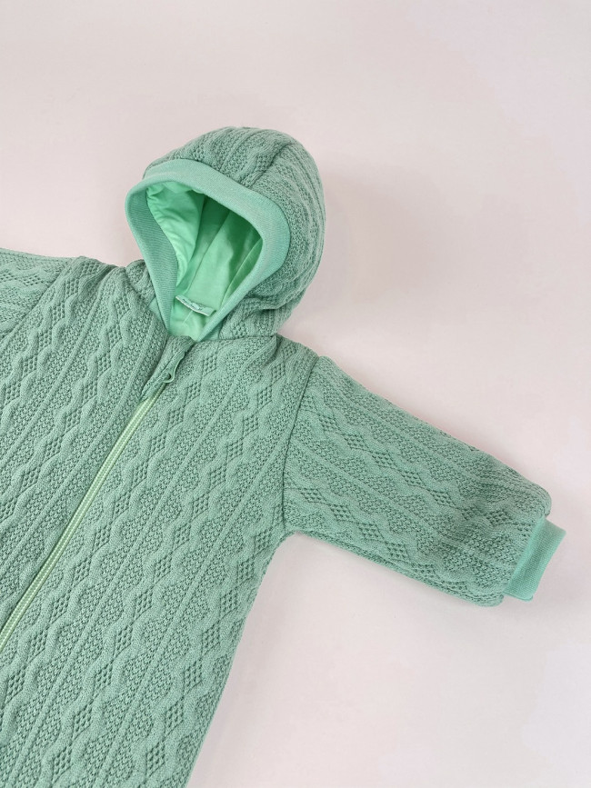 Комбинезон утепленный, зеленый, Плетённые ромбы