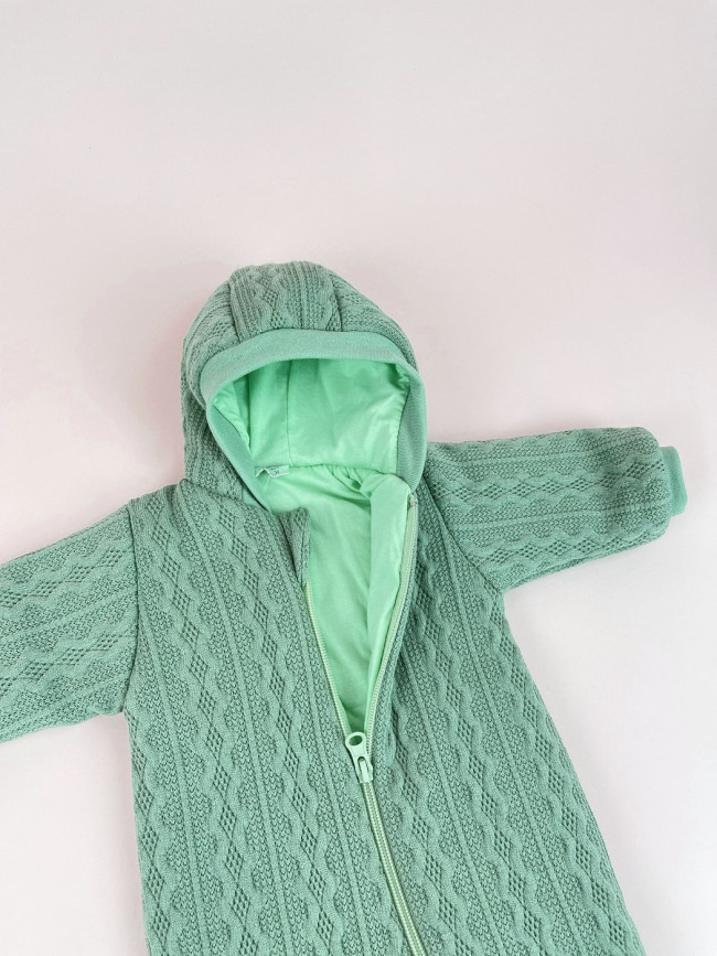 Комбинезон утепленный, зеленый, Плетённые ромбы