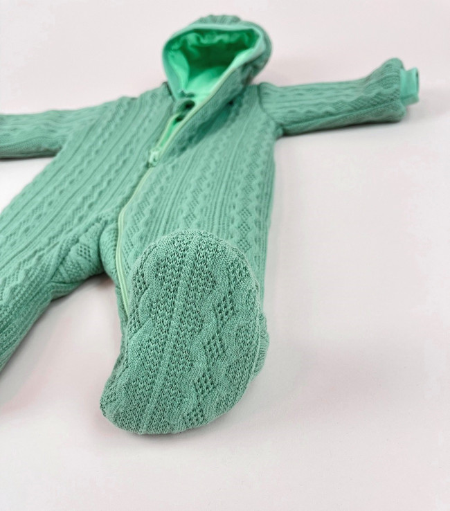 Комбинезон утепленный, зеленый, Плетённые ромбы