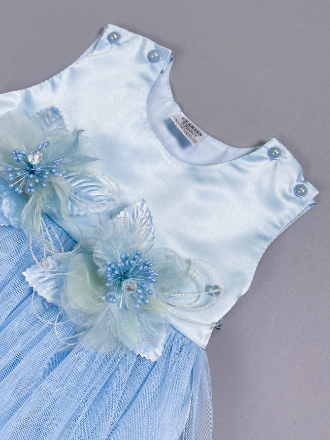 Нарядный комплект для девочки: комбинезон с платьем, голубой, Мадемуазель Нарядный комплект для девочки: комбинезон с платьем, голубой, Мадемуазель