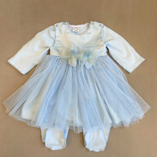 Нарядный комплект для девочки: комбинезон с платьем, голубой, Мадемуазель Нарядный комплект для девочки: комбинезон с платьем, голубой, Мадемуазель
