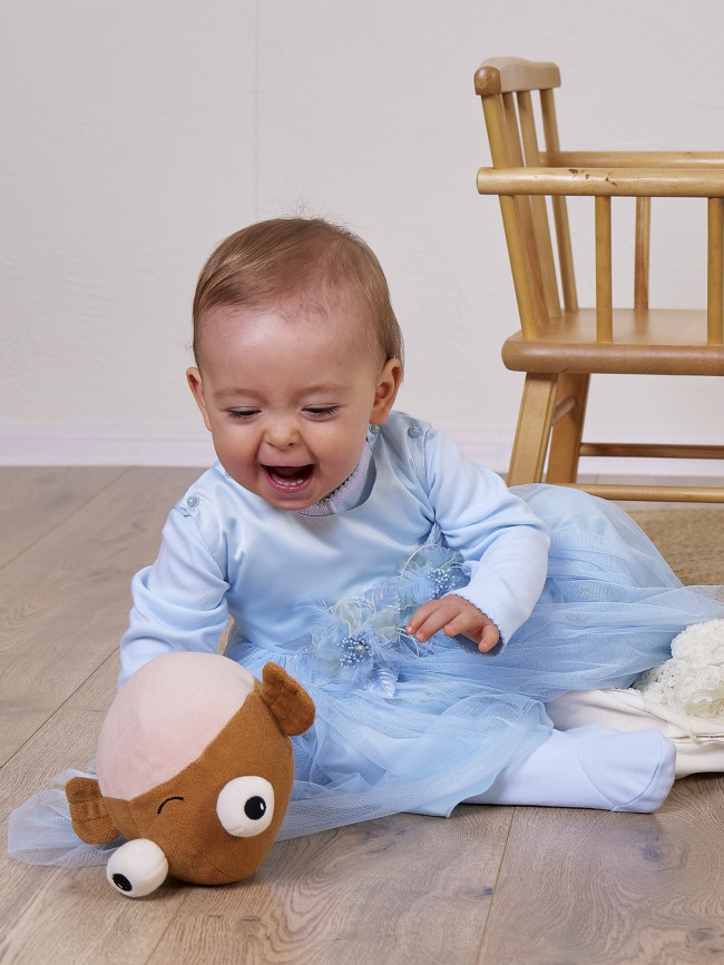 Нарядный комплект для девочки: комбинезон с платьем, голубой, Мадемуазель Нарядный комплект для девочки: комбинезон с платьем, голубой, Мадемуазель