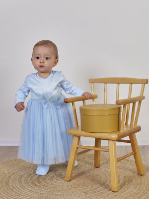 Нарядный комплект для девочки: комбинезон с платьем, голубой, Мадемуазель