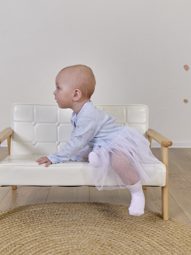 Нарядное боди-платье для девочки, голубое, Небесное сияние-1