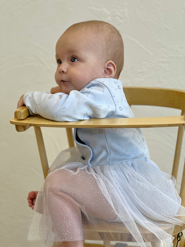 Нарядное боди-платье для девочки, голубое, Небесное сияние-1