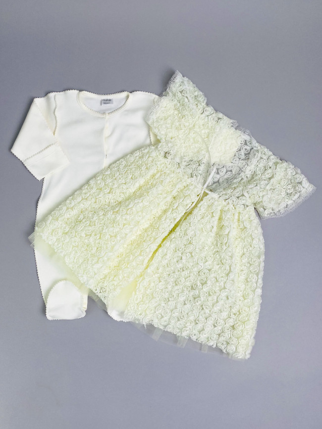 Нарядный комплект для девочки: комбинезон с пеньюаром, желтый, Цветочная фантазия Нарядный комплект для девочки: комбинезон с пеньюаром, желтый, Цветочная фантазия