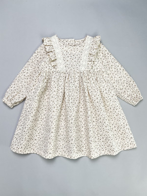 Платье для девочки с длинным рукавом, Листик, молочное с бантом для волос