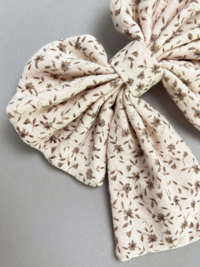 Платье для девочки с длинным рукавом, Листик, молочное с бантом для волос