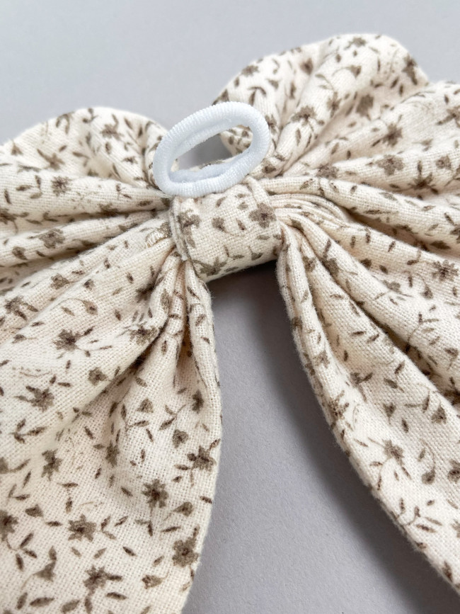 Платье для девочки с длинным рукавом, Листик, молочное с бантом для волос